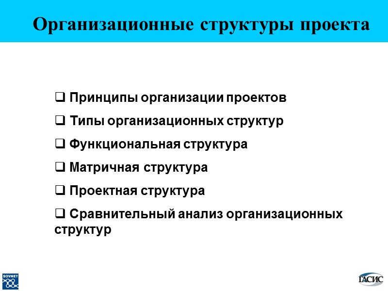 Организационные структуры проекта  Принципы организации проектов  Типы организационных структур  Функциональная структура